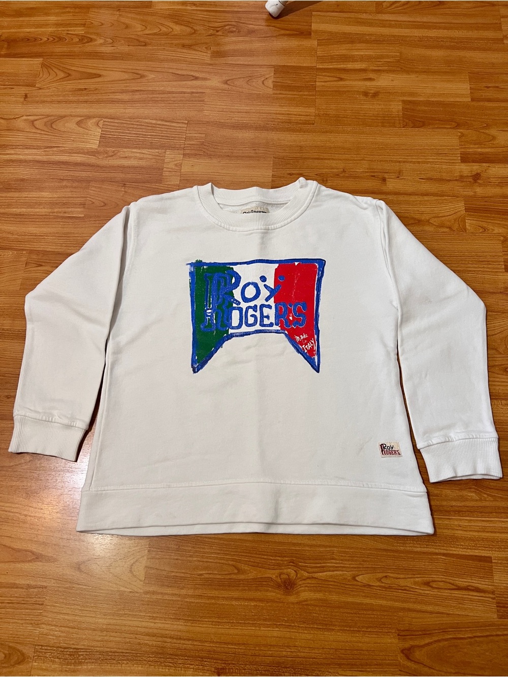 Roy Rogers Boys White Sweatshirt with Red and Black Logo Patch